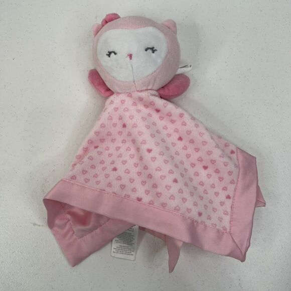 Carters Child of Mine Plush Owl Lovey Pink Heart Dots Security Baby Rattle Satin - Picture 3 of 10